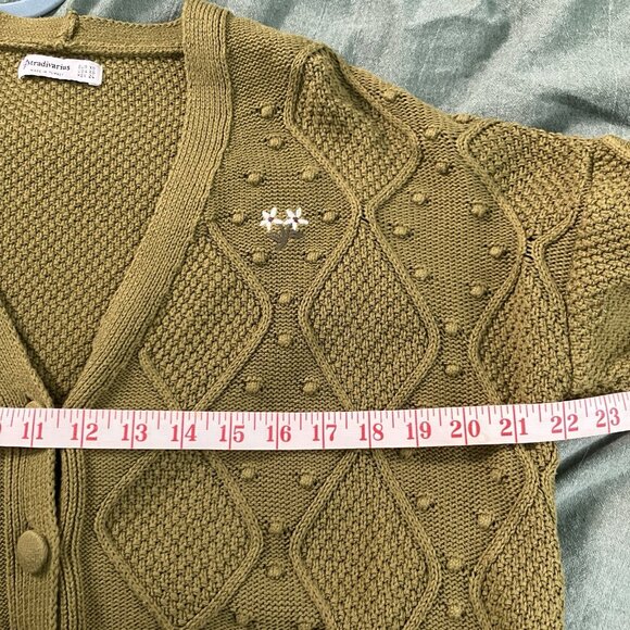 Stradivarius Cropped Cardigan Womens XS Green Floral Cable Knit 3D Green Knit - Picture 5 of 6